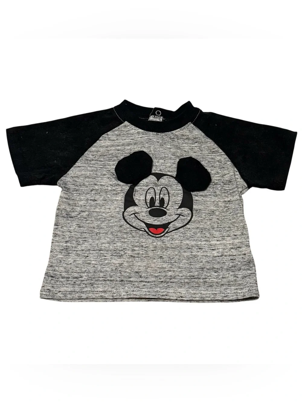 Disney Mickey Mouse Baseball Tee 6–9M Grey Black 3D Ears Raglan Shirt